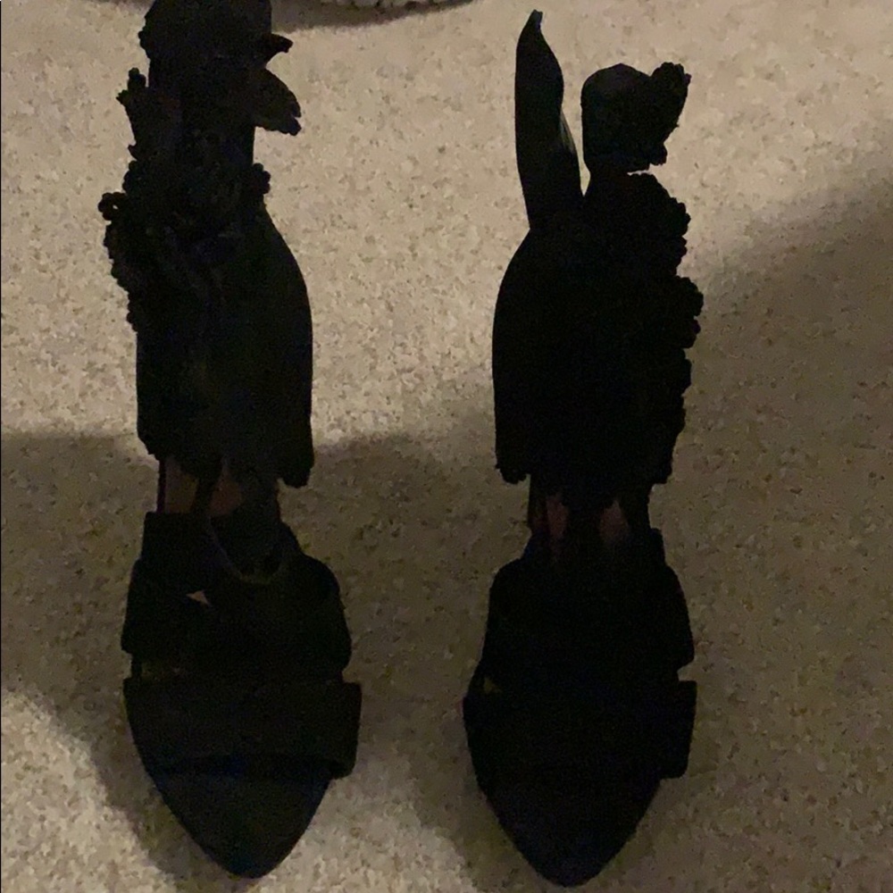 Black suede high heels